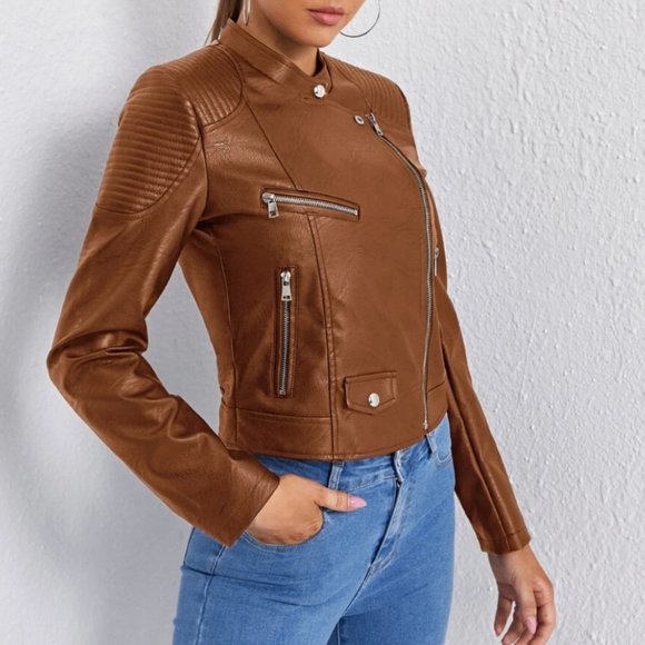 Vegan Leather Minimalist Moto Jacket Black - Picture 10 of 16